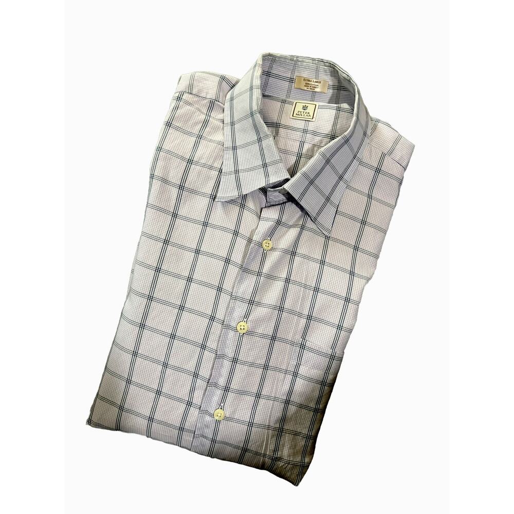 Peter Millar Button Down Shirt Men's Size XL Blue Light Lavender Plaid
